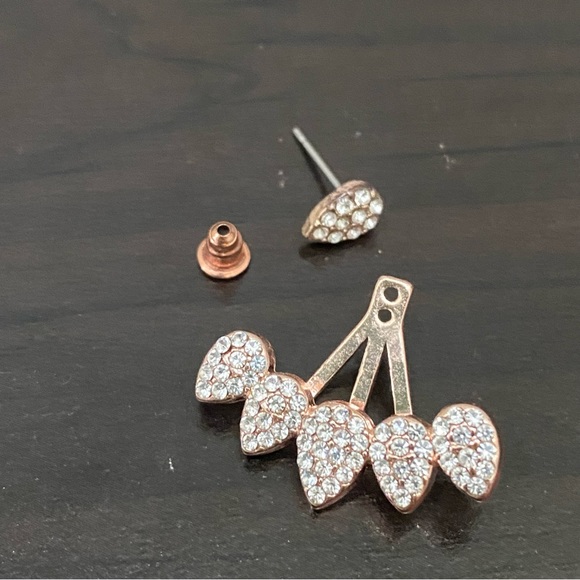 Unsigned Waterdrop Ear Jacket Rhinestones Rose Gold-tone Drop  Earrings - Picture 13 of 13